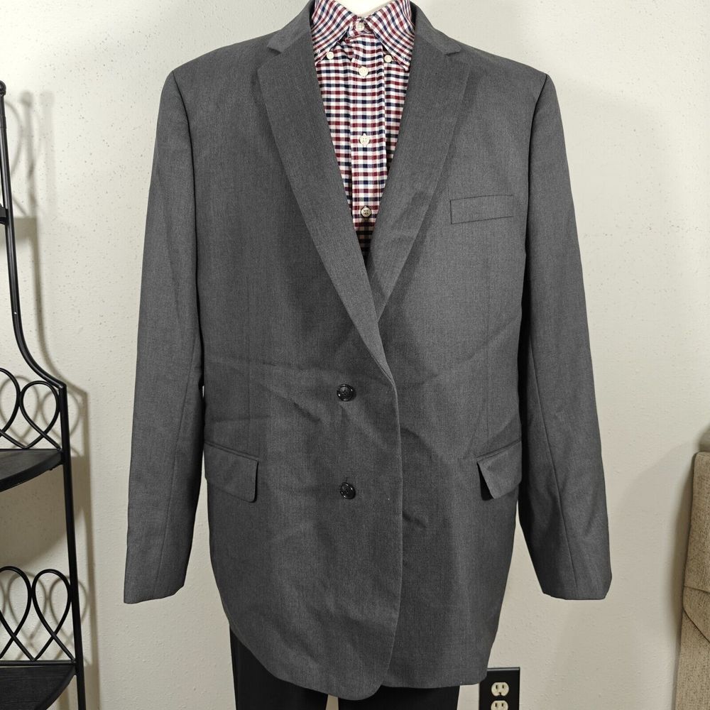 Stafford Mens Sport Coat Blazer Two Button Gray Twill Polyester Wool Classic 52L